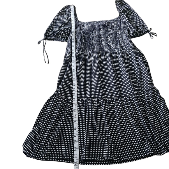 Topshop Gingham Black & White Prairie Dress Size US 14 Ruffle Short Sleeve NWT - Picture 7 of 11